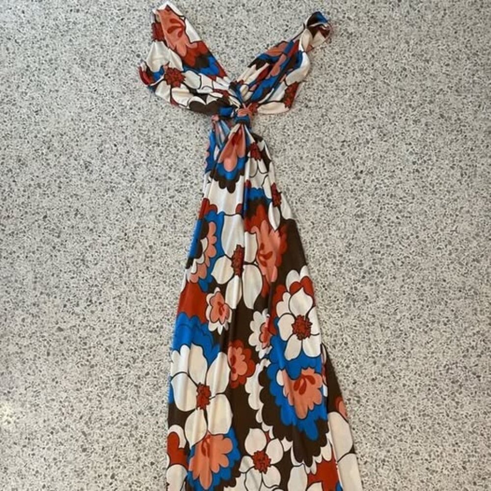 Ronny Kobo “Sammy” Knotted Cutout Linen Maxi Dress – Size Small - Picture 4 of 9